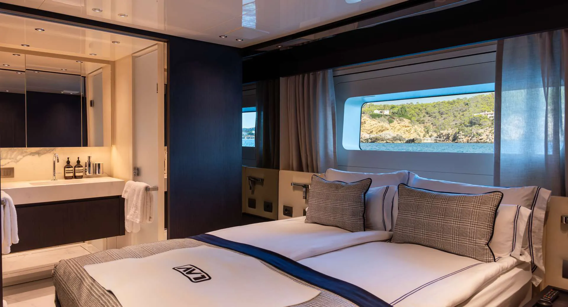 Double cabin, the AV1 badge on the bedspread
